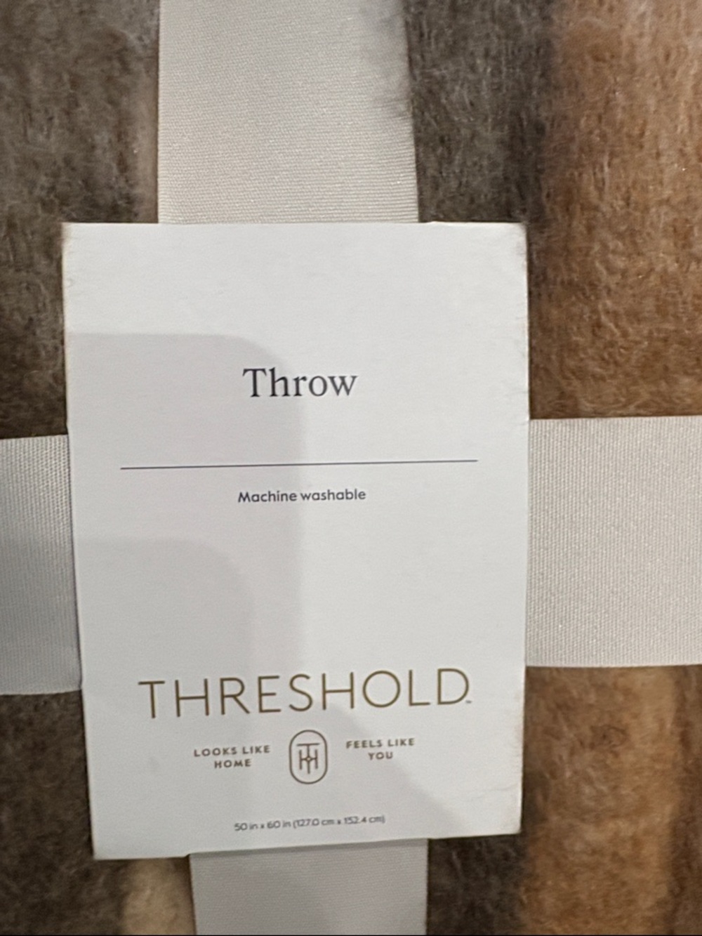 Threshold Plush Striped Fringe Throw in Cream, Tan & Brown - Picture 2 of 4